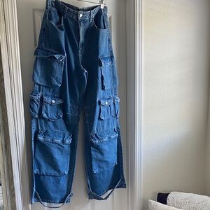 Fashion Nova High Rise Denim Cargo Jeans
